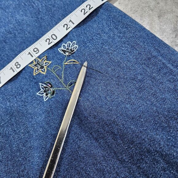 MPH Collection 90's Denim Jumper Dress Women XL Jean Floral Embroidery Beaded - Picture 9 of 12